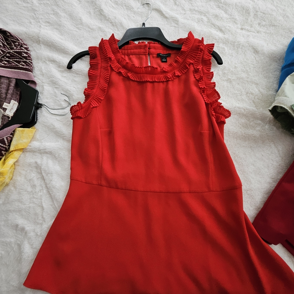 Ann Taylor Vibrant Red Ruffled Blouse